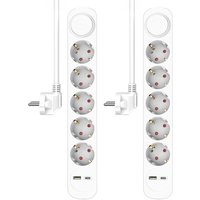 2er Set USB Steckdosenleiste 5 fach mit 2-poligem Schalter, Kindersicherung Weiß 2er Set USB Steckdosenleiste 5 fach mit 2-poligem Schalter, Kindersicherung Weiß von Elro