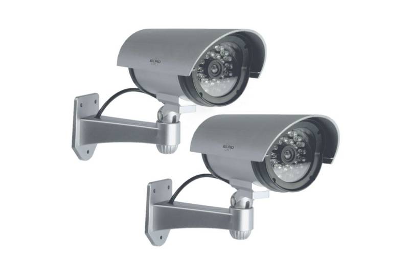 Elro CDB25S-2 Überwachungskamera Attrappe (Innenbereich, Außenbereich, 2-tlg., Dummy Kamera - Attrappe - 2 Pack, Dämmerungsschalter) von Elro