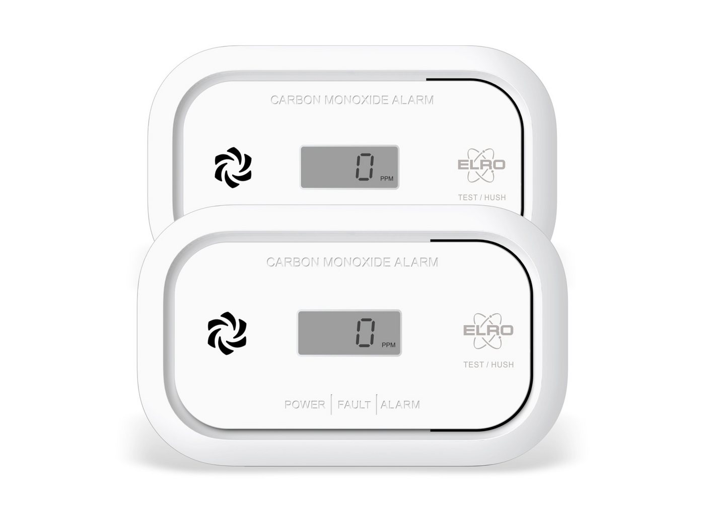 Elro CO-Melder (LCD, 2er Set Kohlen-Monoxid Melder CO Messer Warngerät Warnmelder Kaminofen) von Elro