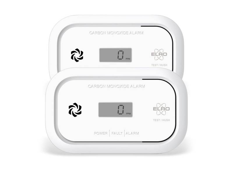 Elro CO-Melder (LCD, 2er Set Kohlen-Monoxid Melder CO Messer Warngerät Warnmelder Kaminofen) von Elro