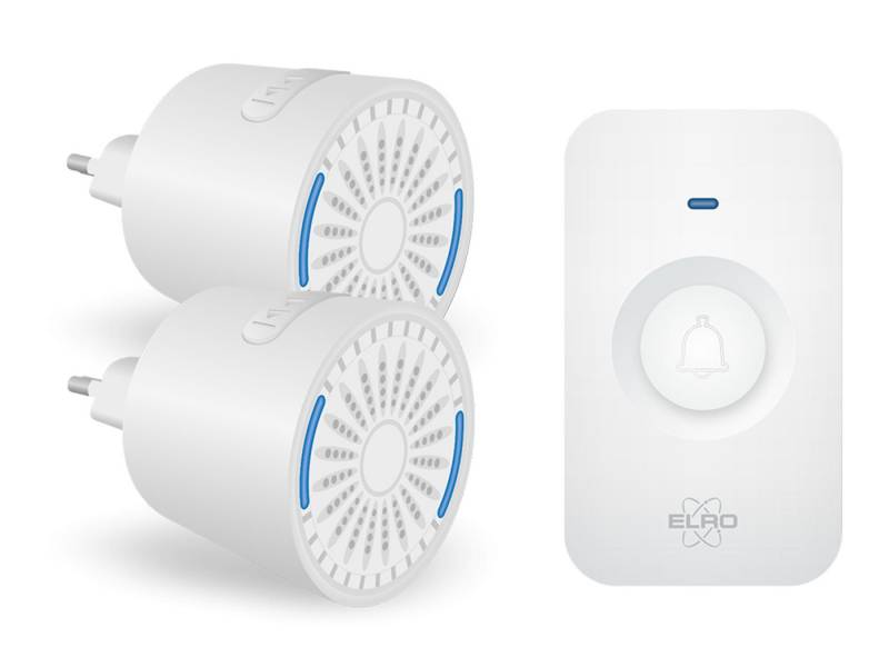 Elro Türklingel-Set, 1 Empfänger, 64 Klingeltöne, (3-tlg), Funkklingel mit Batterie, Türgongs mit Licht für Schwerhörige, Weiß von Elro