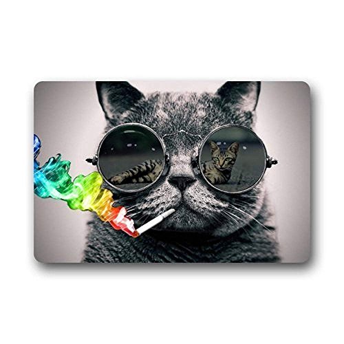 XiaoS Fußmatten Lustige Cool Smoking Sonnenbrille Katzenliebe Sexy Kitty Fußmatten Eingangsmatte Bodenmatte Fußmatte Teppich Innen / Außen / Haustür / Badezimmermatten Gummi Rutschfest, 40 x 60 cm / 23,6 x 15,7 Zoll von Elsaone