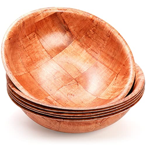 Elsjoy 6er-Pack 25 cm Holz gewebte Salatschüssel, Salatschüssel, Unzerbrechlich Holz Runde Schüssel servieren, Wiederverwendbare Holz-Snack-Schalen Große Servierschalen für Obst, Nudeln, Popcorn von Elsjoy