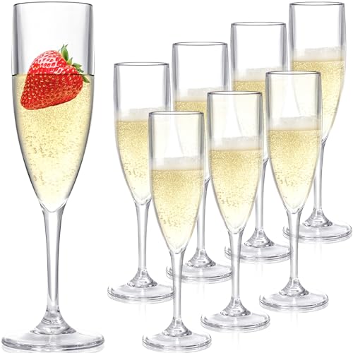 Elsjoy 8 Stück Acryl Champagnerflöten, 170ml Stiel Unzerbrechliche Champagner Coupes, Wiederverwendbare Champagner Toastbecher für Hochzeit, Party, Bar von Elsjoy