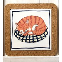 Ginger Cat Kork Teekannenständer Fliesenuntersetzer Perfektes Weihnachtsgeschenk von ElspethCeramics