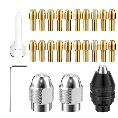 Elsrantor 25 Stück Set Bohrfutter Messing, Schnellspannbohrfutter, Bohrer Adapter, Spannzangen Ersatz 0.5 mm bis 3.2 mm, Schnellwechsel-Bohrfutter Zubehör, Kompatibel mit Dremel 4000, für Trio von Elsrantor