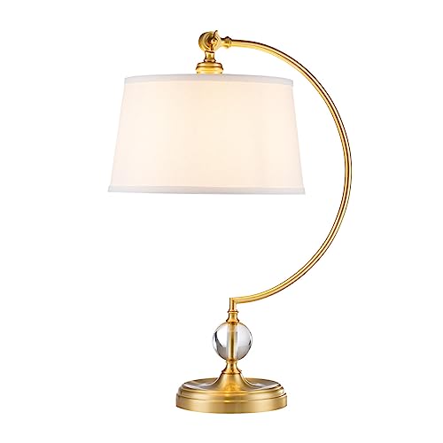 Elstead Quoizel Jenkins Tischlampe mit rundem konischem Schirm aus gebürstetem Messing von Elstead Lighting