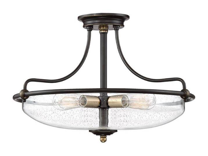 Elstead Quoizel Griffin Bowl Semi Flush Deckenleuchte Palladio-Bronze mit Akzenten aus verwittertem Messing von Elstead