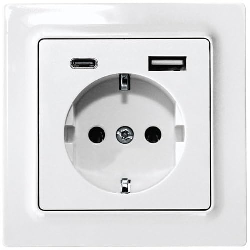 Eltako Deutsche Schutzkontakt-Steckdose, reinweiß glänzend E-Design55 DSS55E+USBA+C-wg von Eltako