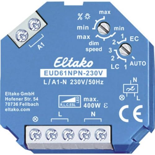 Eltako Universal-Dimmschalter 230V, Power MOSFET, ESL LED bis 400W, 1 Stück, EUD61NPN-230V, 400 W, Blau von Eltako