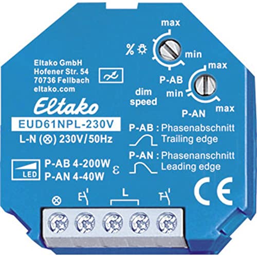 Eltako Universal-Dimmschalter ohne N-Anschluss speziell für LED, 1 Stück, EUD61NPL-230V von Eltako