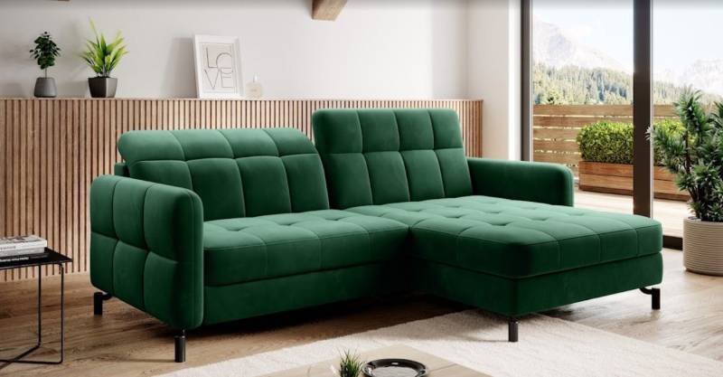 Eltap Ecksofa LORELLE Ausklappbare Couch im Skandinavischen Stil, Schlaffunktion, Bettkasten, verstellbare Kopfstützen von Eltap