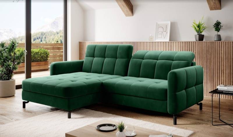 Eltap Ecksofa LORELLE Ausklappbare Couch im Skandinavischen Stil, Schlaffunktion, Bettkasten, verstellbare Kopfstützen von Eltap