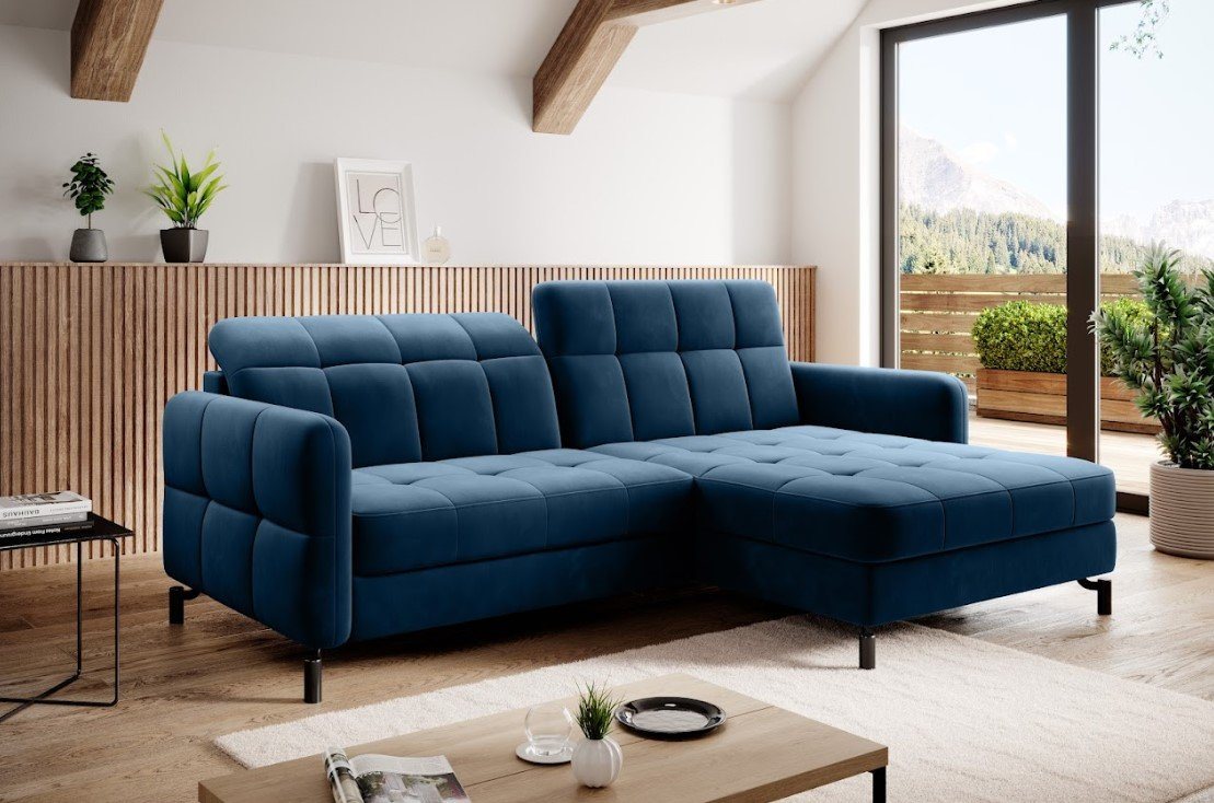 Eltap Ecksofa LORELLE Ausklappbare Couch im Skandinavischen Stil, Schlaffunktion, Bettkasten, verstellbare Kopfstützen von Eltap