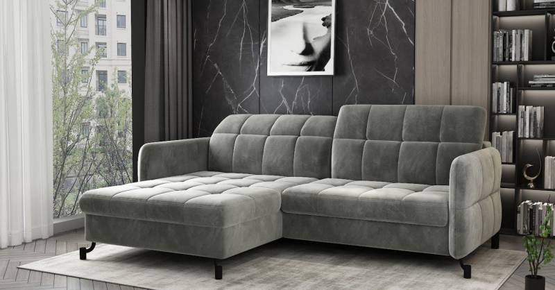 Eltap Ecksofa LORELLE Ausklappbare Couch im Skandinavischen Stil, Schlaffunktion, Bettkasten, verstellbare Kopfstützen von Eltap