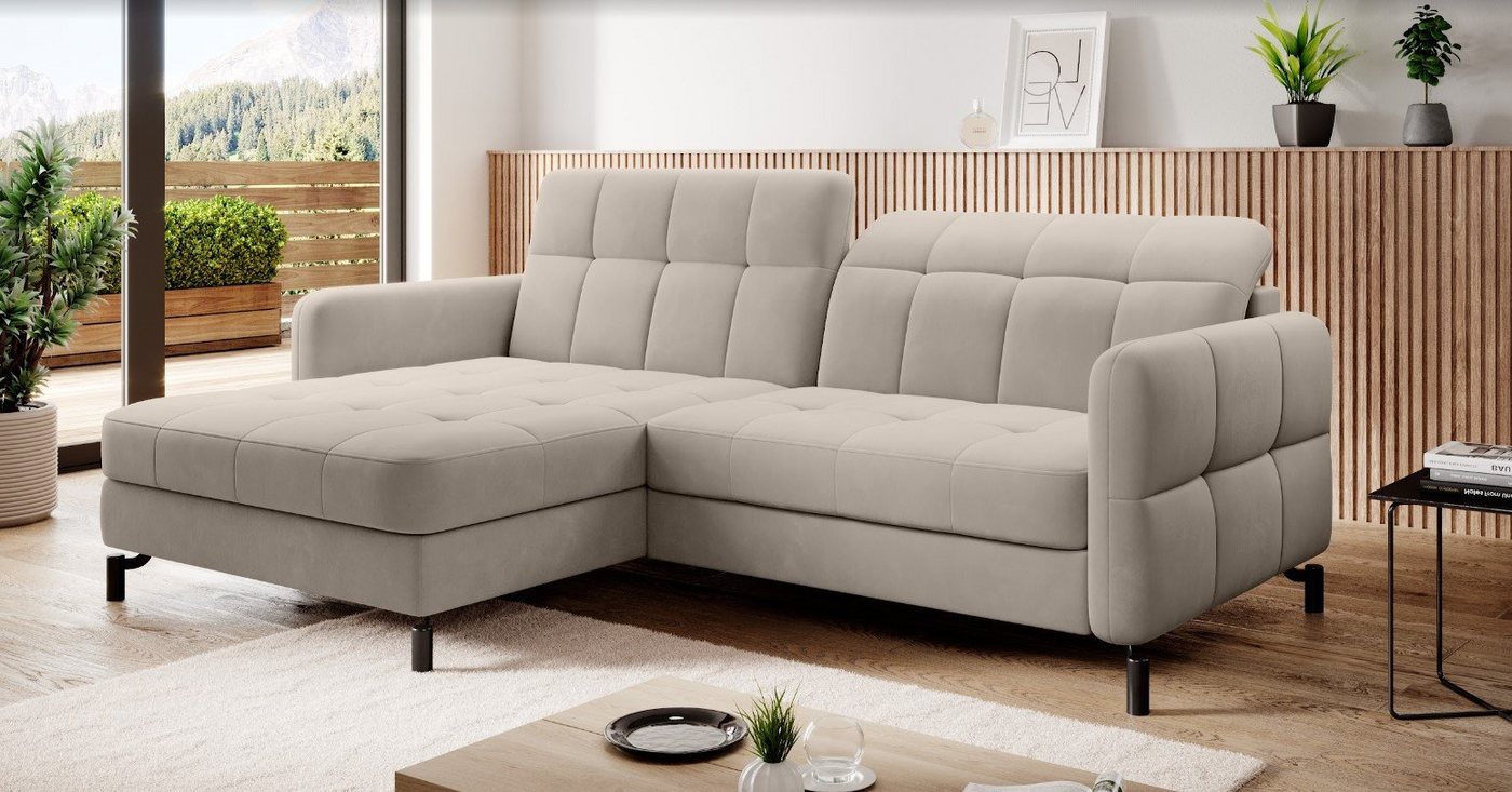 Eltap Ecksofa LORELLE Ausklappbare Couch im Skandinavischen Stil, Schlaffunktion, Bettkasten, verstellbare Kopfstützen von Eltap