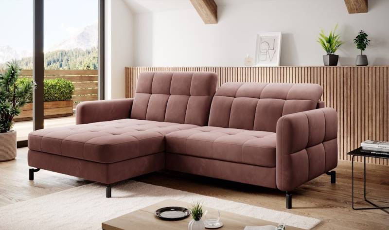 Eltap Ecksofa LORELLE Ausklappbare Couch im Skandinavischen Stil, Schlaffunktion, Bettkasten, verstellbare Kopfstützen von Eltap