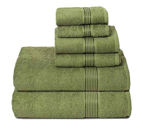 Elvana Home Ultraweiches 6er-Pack Baumwollhandtuch-Set, enthält 2 Badetücher 71,1 x 139,7 cm, Handtücher 40,6 61 cm und Waschlappen 30,5 ideal für den täglichen Gebrauch, kompakt leicht, Kiwi-Grün von Elvana Home