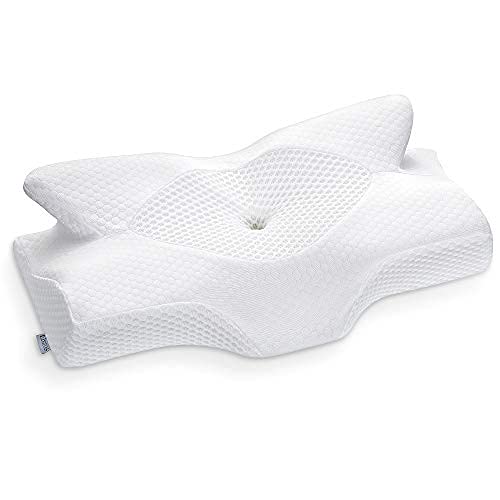 Elviros Zervikale Orthopädisches Kopfkissen aus Memory-Schaum abnehmbares ergonomisches Nackenhörnchen Nackenstützkissen für Seitenschläfer, 53.8 x 11/9 x 33 cm & Mehr Weich, Weiß von Elviros