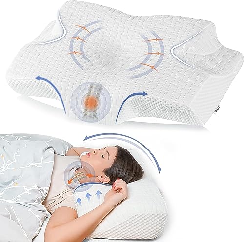 Elviros Orthopädisches Kissen aus Memory Foam, Nackenstützkissen, Kopfkissen Nackenschmerzen, Bauchschläferkissen, Ergonomisches Antischnarchkissen, Schlafkissen für Seitenschläfer,weiß,s von Elviros