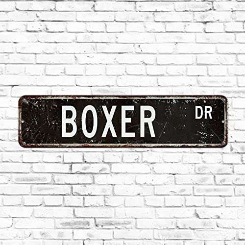 Boxer Straßenschild, rustikales Aluminiumschild für Haustiere, für den Außenbereich, Tierliebhaber, Geschenk, dekorativ, Vintage, rustikale Retro-Wanddekoration, lustiges Metall-Blechschild für Boxer Straßenschild, rustikales Aluminiumschild für Haustiere, für den Außenbereich, Tierliebhaber, Geschenk, dekorativ, Vintage, rustikale Retro-Wanddekoration, lustiges Metall-Blechschild für von Elvoes