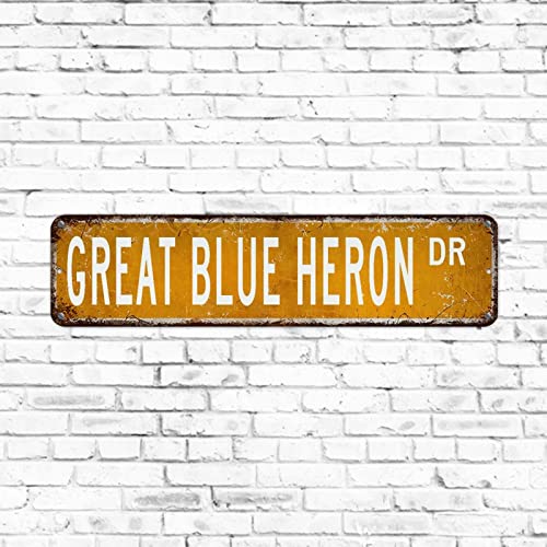 Lustiges Tier-Straßenschild "Great Blue Heron", Metall-Blechschild, Wandschild, Geschenk für große Blaureiher-Liebhaber, Vintage-Haustiertier, Vintage-Wandkunst, Dekoration für Schuppen, Pub, Zuhause von Elvoes