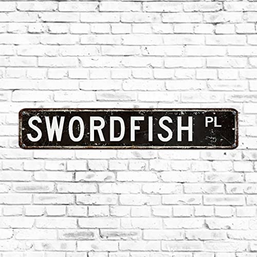 Metall-Blechschild im Vintage-Stil, lustiges Schwertfisch-Liebhaber, Geschenk, rustikale Wanddekoration, Tier-Metall-Wandkunst, Plaketten, Retro-Garage, Herren, Höhlendekoration, dekoratives von Elvoes