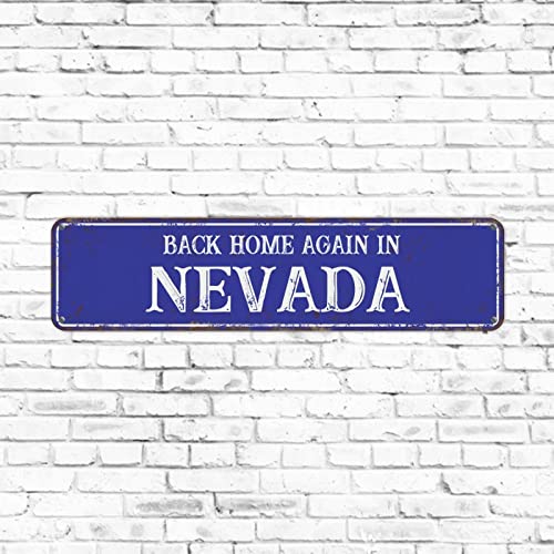 Metallschild mit Aufschrift "Back Home Again in Nevada", rustikales Straßenschild, Vintage, Heimdekoration, blaues Metallblechschild, Wandkunst für Garage, Männerhöhle, Kneipe, Bar, neues Zuhause von Elvoes