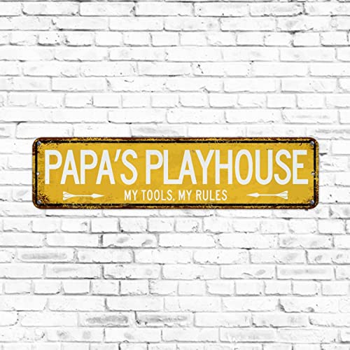PAPA'S PLAYHOUSE MY TOOLS MY RULES Straßenschild Retro Chic Blechschild Rustikal Vintage Küche Bar Pub Café Dekor 7,6 x 30,5 cm Metallschild Schilder Home Store Man Cave Decor Vatertagsgeschenkideen von Elvoes