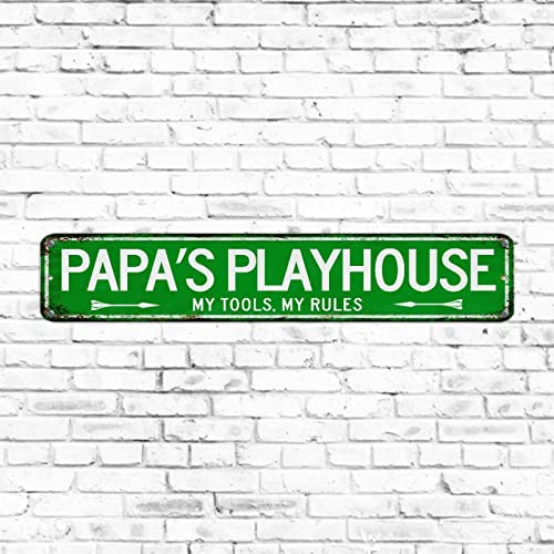 PAPA'S PLAYHOUSE MY TOOLS MY RULES Straßenschild Retro Chic Blechschild Rustikal Vintage Küche Bar Pub Café Dekor 7,6 x 45,7 cm Metallschild Schilder Home Store Männerhöhle Dekor von Elvoes