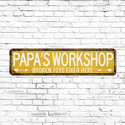 PAPA'S WORKSHOP BROKEN TOYS FIXED HERE Straßenschild Retro Chic Blechschild Rustikal Vintage Küche Bar Pub Café Dekor 10,2 x 45,7 cm Metallschild Schilder Männerhöhle Dekor Vatertagsgeschenkideen von Elvoes