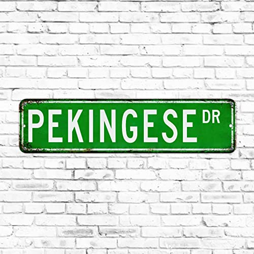 Pekingese Straßenschild aus rustikalem Aluminium, Haustier-Wandkunst, für den Außenbereich, Tierliebhaber, Geschenk, dekorativ, Vintage, rustikale Retro-Wanddekoration, lustiges Metall-Blechschild für von Elvoes