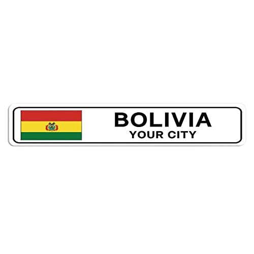 Personalisiertes Bolivien-Straßenschild, Bolivien-Flagge, individueller Stadtname, Metall-Blechschild, Bolivien, Straße, Wandkunst, Heimdekoration, individuelles Geschenk für ausländische Freunde von Elvoes