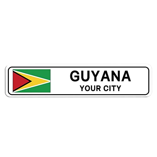 Personalisiertes Guyana-Straßenschild Guyana-Flagge, individueller Stadtname, Metall-Blechschild, Guyana-Straßen-Wandkunst, Heimdekoration, individuelles Geschenk für ausländische Freunde, Nachbarn von Elvoes
