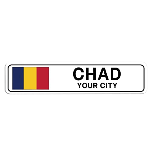 Personalisiertes Tschad-Straßenschild Tschad-Flagge, individueller Stadtname, Metall-Blechschild, Wandkunst, Dekoration, Heimdekoration, individuelles Geschenk für ausländische Freunde, Nachbarn, 10,2 von Elvoes