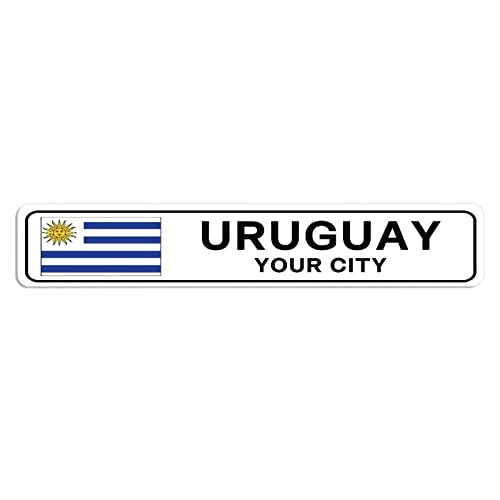 Personalisiertes Uruguay-Straßenschild Uruguay-Flagge, individueller Stadtname, Metall-Blechschild, Uruguay-Straßen-Wandkunst, Heimdekoration, individuelles Geschenk für ausländische Freunde, Nachbarn von Elvoes