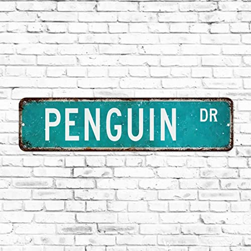 Pinguin-Straßenschild, rustikales Aluminiumschild für Haustiere, für den Außenbereich, Tierliebhaber, Geschenk, dekorativ, Vintage, rustikale Retro-Wanddekoration, lustiges Metall-Blechschild für von Elvoes