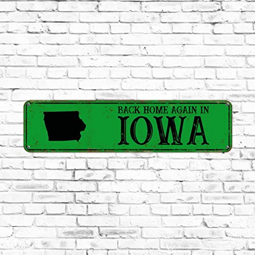 Rustikales Metall-Straßenschild für Heimdekoration, Back Home Again in Iowa Blechschild, schickes Schild, Iowa State Aluminium-Verkehrsschilder, grüne Metallplatte, Wanddekoration, Geschenk, 7,6 x von Elvoes