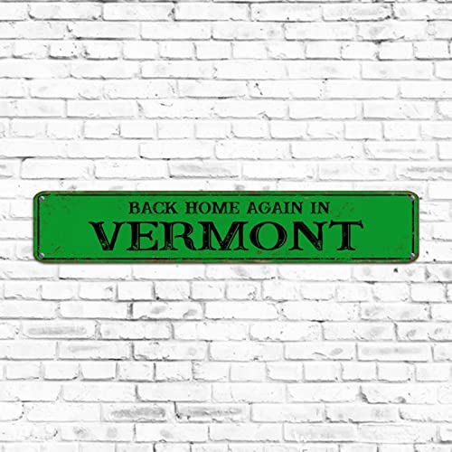 Rustikales Metall-Straßenschild für Heimdekoration, Back Home Again in Vermont, schickes Blechschild, Vermont State Aluminium-Verkehrsschilder, grüne Metallplatte, Wanddekoration, Geschenk für Familie von Elvoes