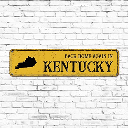 Vintage Home State Schild Back Home Again in Kentucky Blechposter Metallstraßenschild 10,2 x 45,7 cm Gelb Outdoor Aluminium Straßenschilder Rustikale Heimdekoration für den Außenbereich, Garten von Elvoes