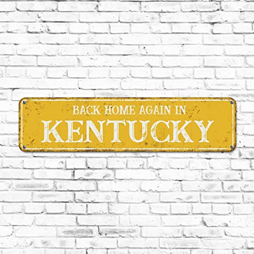 Vintage Home State Schild Back Home Again in Kentucky Blechposter Metallstraßenschild 10,2 x 45,7 cm Gelb Outdoor Aluminium Straßenschilder rustikale Heimdekoration für den Außenbereich, Garten von Elvoes