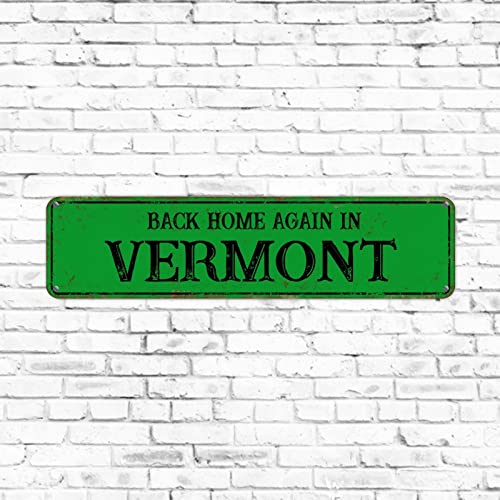 Vintage Home State Schild Back Home Again in Vermont Blechposter Metallstraßenschild 7,6 x 30,5 cm Grün Outdoor Aluminium Straßenschilder rustikale Heimdekoration für den Außenbereich, Garten von Elvoes