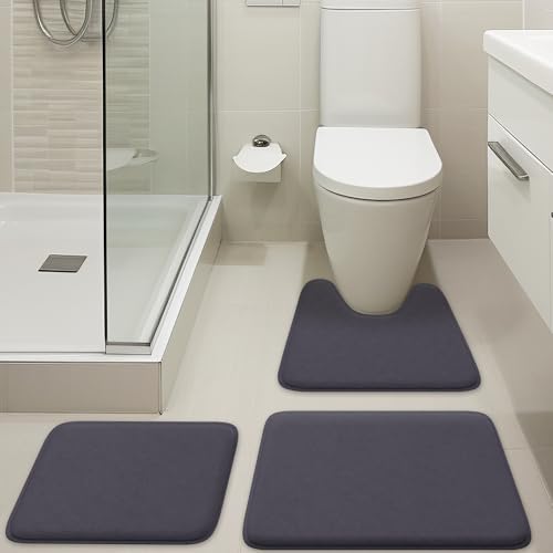 Luxuriöses Badezimmerteppich-Set, 3-teilig, Memory-Schaum-Badvorleger, Toilettenvorleger, stark saugfähig, rutschfest, ultraweich, leicht zu reinigen, Anthrazit Luxuriöses Badezimmerteppich-Set, 3-teilig, Memory-Schaum-Badvorleger, Toilettenvorleger, stark saugfähig, rutschfest, ultraweich, leicht zu reinigen, Anthrazit von Elvoki