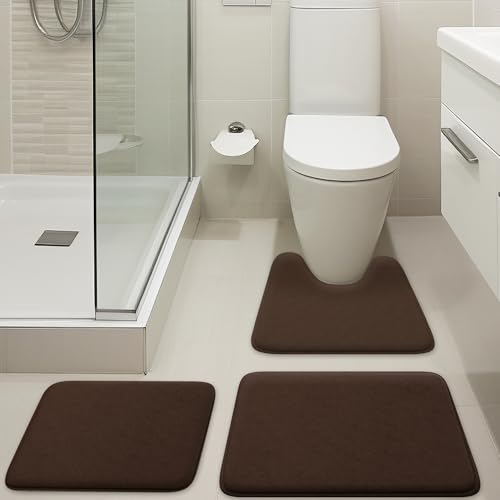 Luxuriöses Badezimmerteppich-Set, 3-teilig, Memory-Schaum-Badvorleger, Toilettenvorleger, stark saugfähig, rutschfest, ultraweich, leicht zu reinigen, Braun Luxuriöses Badezimmerteppich-Set, 3-teilig, Memory-Schaum-Badvorleger, Toilettenvorleger, stark saugfähig, rutschfest, ultraweich, leicht zu reinigen, Braun von Elvoki