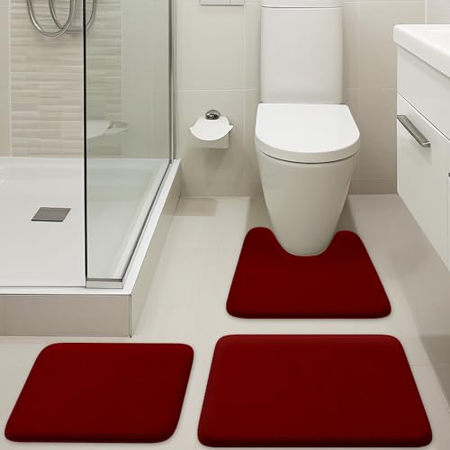 Luxuriöses Badezimmerteppich-Set, 3-teilig, Memory-Schaum-Badvorleger, Toilettenvorleger, stark saugfähig, rutschfest, ultraweich, leicht zu reinigen, Rot Luxuriöses Badezimmerteppich-Set, 3-teilig, Memory-Schaum-Badvorleger, Toilettenvorleger, stark saugfähig, rutschfest, ultraweich, leicht zu reinigen, Rot von Elvoki