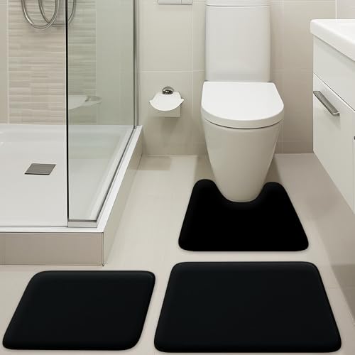 Luxuriöses Badezimmerteppich-Set, 3-teilig, Memory-Schaum-Badvorleger, Toilettenvorleger, stark saugfähig, rutschfest, ultraweich, leicht zu reinigen, Schwarz Luxuriöses Badezimmerteppich-Set, 3-teilig, Memory-Schaum-Badvorleger, Toilettenvorleger, stark saugfähig, rutschfest, ultraweich, leicht zu reinigen, Schwarz von Elvoki