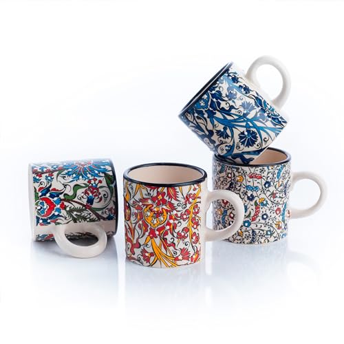 Handgefertigt Espressotassen, Keramik Espresso Tassen 4er Set, Bunte Espressotassen Set, Espressotasse 150 ml, Spülmaschinenfest Kaffeebecher Keramik, Kaffeetassen Set, Kleine Cappuccino Tassen von Elyese