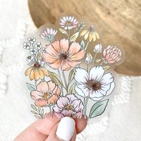 Durchsichtiger Wildblumen Strauß Aufkleber, 7, 5x7, 5 cm von ElyseBreanneDesign