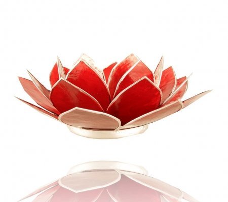 Lotus Licht Teelicht-Halter aus Capiz Muscheln in versch. Farben Ø 13.5 cm Lotus Chakra Feng Shui (Rot Silber) von Emada