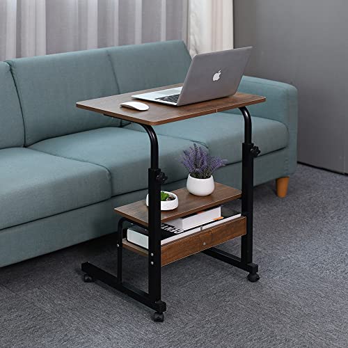 Emall Life Tabletttisch, Verstellbarer Sofa/Bett Beistelltisch Tragbarer Schreibtisch mit Rollen Überbetttisch Laptopwagen mit offenem Regal (Eiche, 60 x 40 cm) von Emall Life